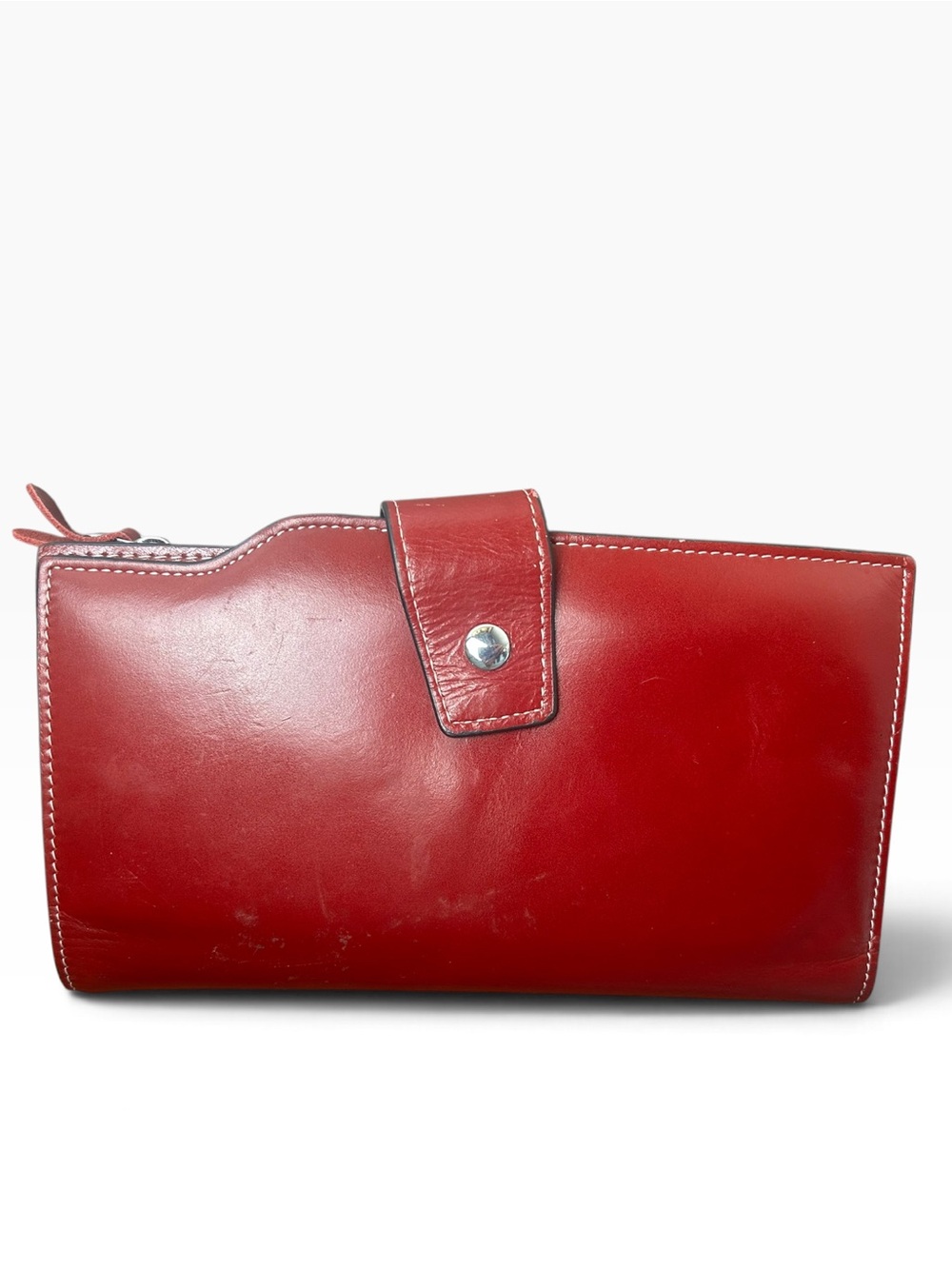 Red Leather Long Wallet Snap Closure Card Organizer